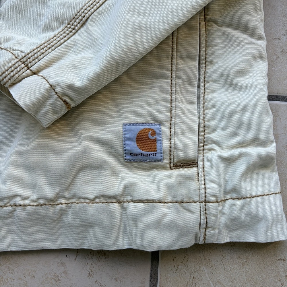 Carhartt Jacket Womens Medium Khaki Fargo Canvas Quilt Lined Work Coat Faded - Picture 3 of 15